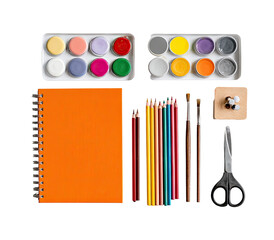 Naklejka premium Colorful art supplies arranged (1)
