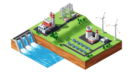 sustainable energy power plant a 3d model of clean energy sources, isolated on transparent background