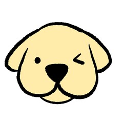 Adorable cartoon golden retriever puppy winking playfully. Fun and charming illustration for stickers, mascots, pet designs, or children’s projects.