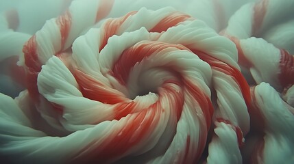 Abstract swirl of white and red, textured forms