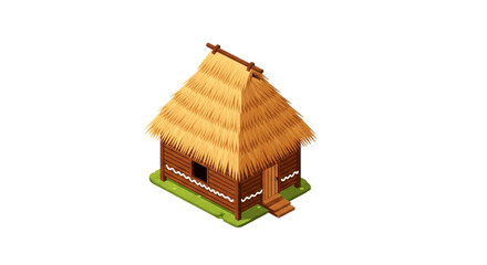 thatched roof hut isometric 3d model of rural serenity, isolated on transparent background