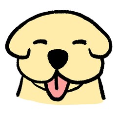 Smiling golden retriever cartoon with tongue out. Adorable and playful digital art puppy illustration for pet, cute, and fun themes.
