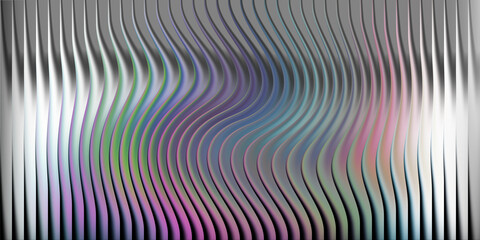 Abstract wavy metallic surface with iridescent colors and vertical lines