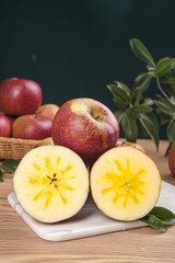 Fresh Red Apples with Star Pattern Core on Wooden Board - Healthy Fruit Display