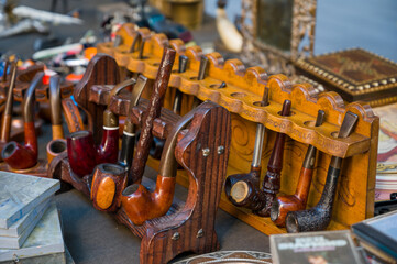 Smoking pipes in a flea market