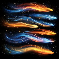 Abstract swirling flames, blue and orange, against a black background