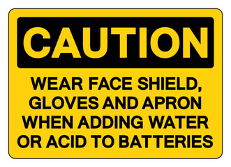 Obraz premium Caution Wear Face Shield Gloves and Arpon Symbol Sign,Vector Illustration, Isolate On White Background Label.EPS10