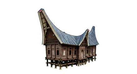 traditional indonesian rumah gadang 3d model of cultural heritage, isolated on transparent background
