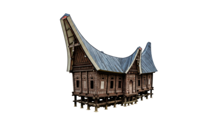 traditional indonesian rumah gadang 3d model of cultural heritage, isolated on transparent background