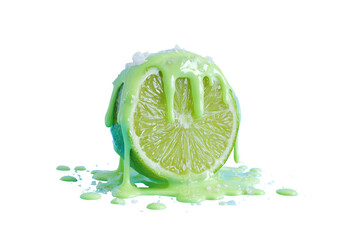 Lime slice dripping with a green liquid, salt on top