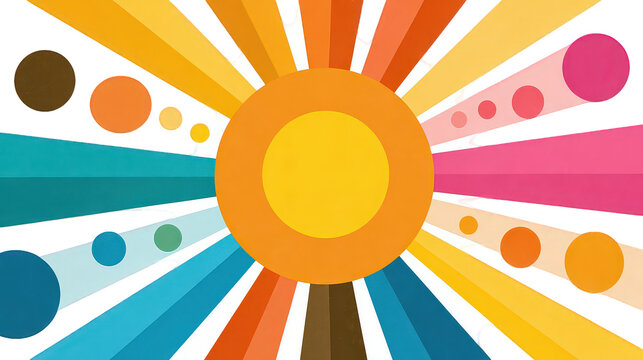 Colorful Sunburst Design with Radiating Lines and Dots