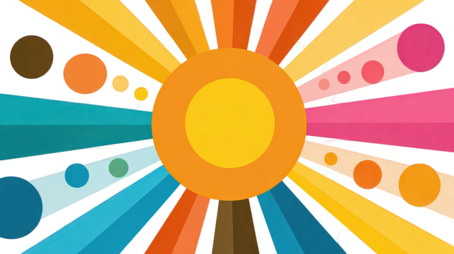 Colorful Sunburst Design with Radiating Lines and Dots