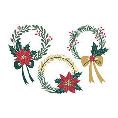 Modern Christmas Wreath Vector Pack | Winter Foliage Holiday Illustration