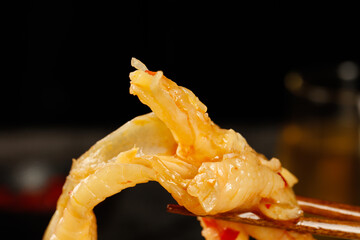Spicy Pickled Pepper Closeup with Chopsticks - Asian Cuisine Food Photography