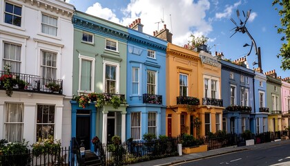 Colorful Victorian Terraced Houses, London Street Scene