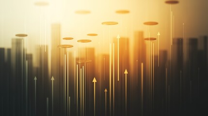 exchange. An abstract representation of financial growth with floating coins and upward arrows on a gradient background. pitch deck slides.