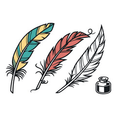 Multicolor Feather Illustration Pack | Elegant Quill Vector Set