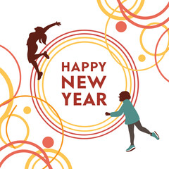 Cartoon vector illustration of a dancing woman silhouette on an abstract background