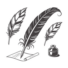 Stylish Feather Design Collection | Vintage Ink Quill Vector Set
