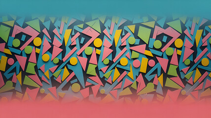 Abstract geometric pattern with triangles and circles in bright colors