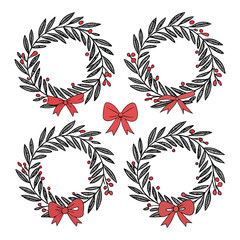 Six Christmas Wreaths Grid | Festive Holiday Vector Illustration Set