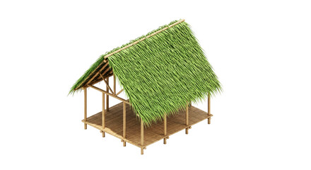 tropical bamboo hut 3d model island getaway shelter, isolated on transparent background