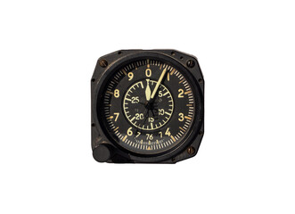 Barometric altimeter isolated on a white background. Vintage aviation height meter. Aviation military device. Height measures