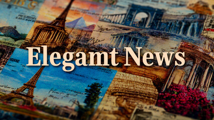 Obraz premium A collage of famous landmarks from around the world, Elegant News written on it