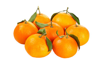 Fresh Orange Citrus Fruits with Green Leaves on White Background