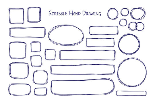  a collection of hand-drawn, scribbled doodle elements including various shapes like rectangles, circles, and speech bubbles, perfect for graphic design overlays.