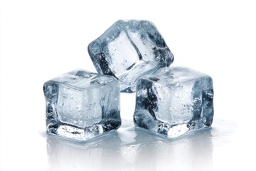 Ice cubes isolated on a white background, with no shadow, no reflection, no borders, and no shadows.