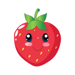 Cute strawberry with kawaii face isolated on white background for kids