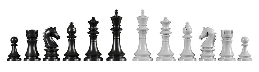 Full Chess Set all Pieces Black and White Isolated on Transparent Background. © Muhammad Usama