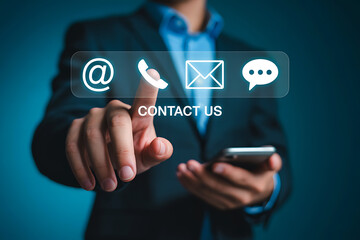 Businessman touching virtual contact us icons for communication and support
