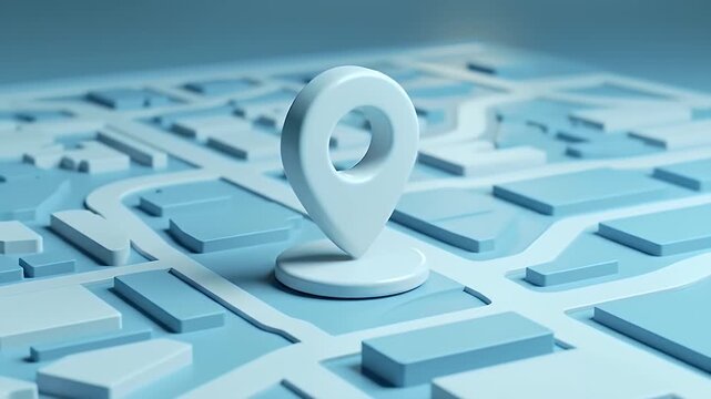 Pale Blue Location Marker on Isometric City Map in Soft Lighting