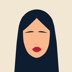 Minimalist Vector Portrait of Muslim Woman in Hijab. Simple and modern design suitable for cultural projects, web graphics, posters, icons, and social media avatars.