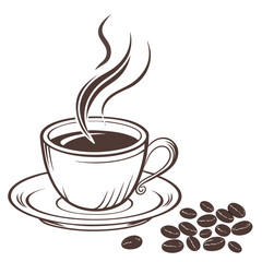 Aromatic cup of coffee with beans