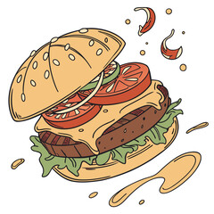 Delicious burger with tomato and cheese
