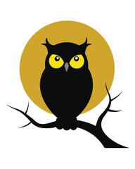 Spooky owl illustration with glowing yellow eyes perfect for halloween or mystical themed designs