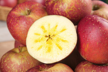 Fresh Cut Red Apples Showing Star Pattern Core - Healthy Organic Fruit