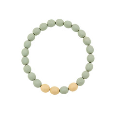 Obraz premium A bracelet made of light green and beige beads arranged in a circular pattern against a white background.