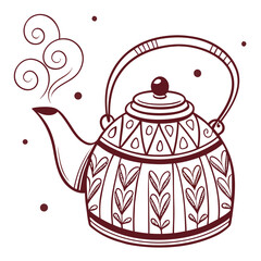Hand drawn teapot with steam for tea time