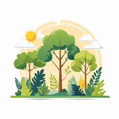 Sunny Day in Lush Green Forest Illustration
