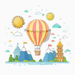 Hot Air Balloon Over Mountain Landscape