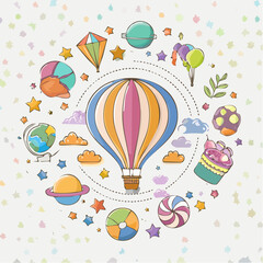 Pastel Hot Air Balloon with Whimsical Elements