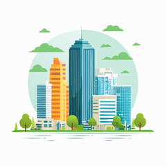 Modern City Skyline Illustration with Green Spaces