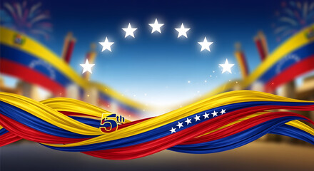 Venezuela's Independence Day Vector Flying Flags and Starry Celebration