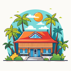 Tropical House in Pixel Art Style