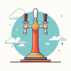 Pixel Art Triple Beer Tap Dispenser Against Blue Sky Background