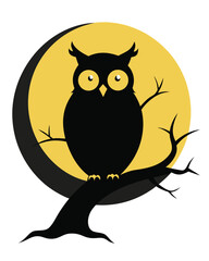 Spooky owl illustration with glowing yellow eyes perfect for halloween and mystical themes